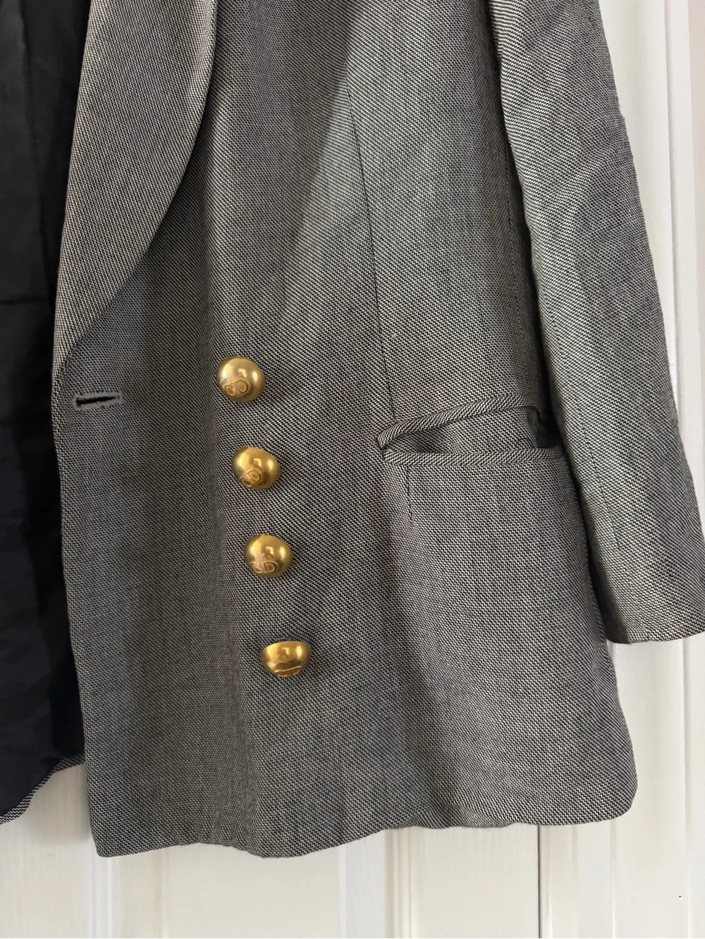 Vintage Dior Gray Double-Breasted Blazer with Gold Buttons